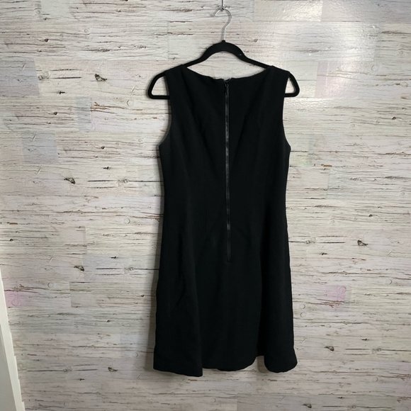 Lafayette 148 black dress midi size 8 virgin wool leather - Picture 7 of 10